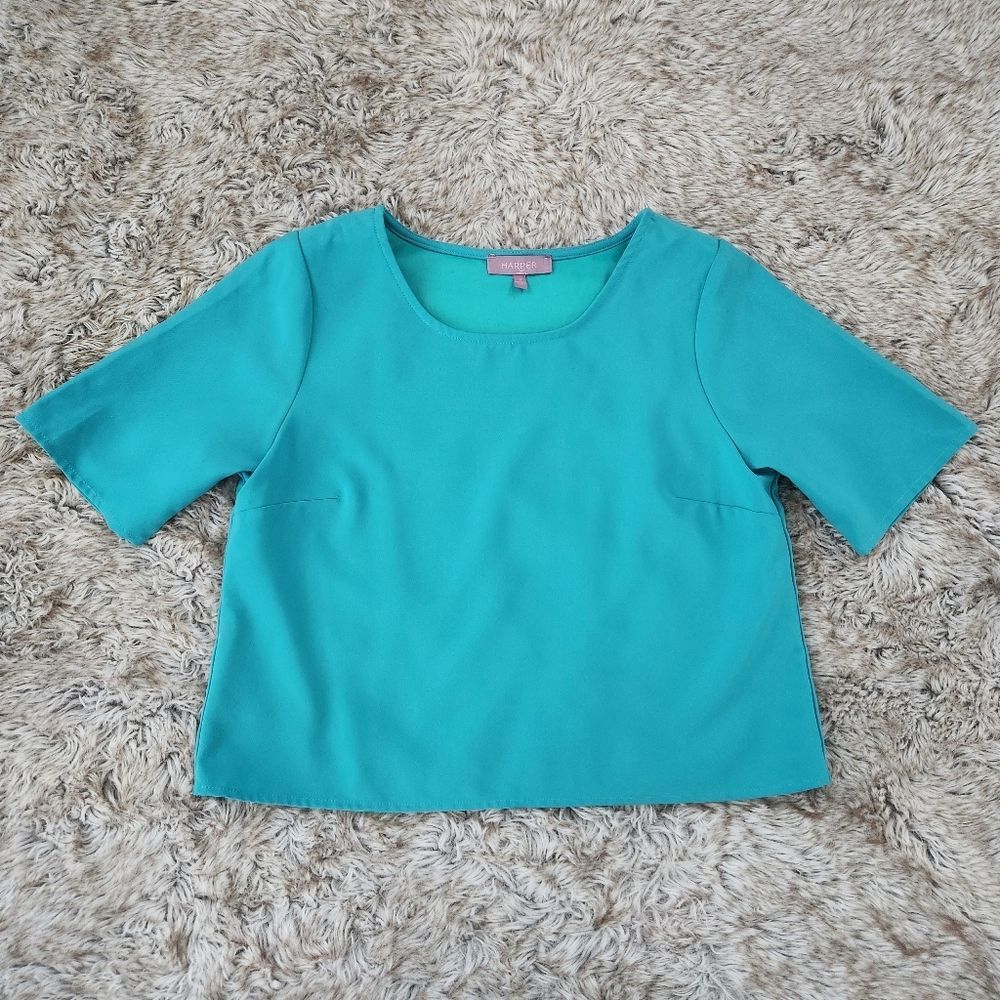 Harper Short Sleeve Cropped‎ Split Back Top Teal Women's Size Small